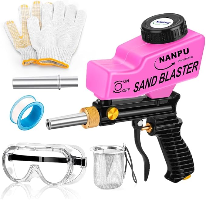 NANPU Light-Duty Air Sandblaster Gun Kit with Gravity Feed, Metal Nozzle, Plastic Body, for Small Project Surface Prep, Paint & Rust Removal, Metal/Wood/Glass Etching, Requires Air Compressor