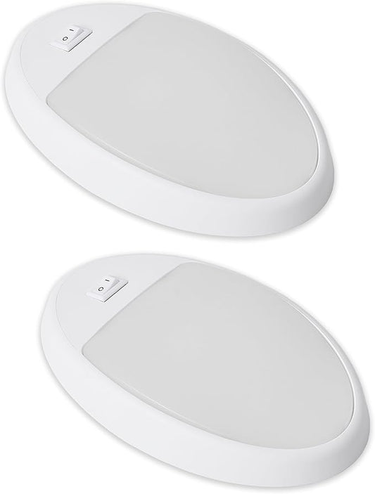 Facon 2-Pack 12V DC RV Ceiling Dome Light with On/Off Switch - 4000K Cool White, Small Oval Pancake RV Puck Light for RVs, Motorhomes, Campers & Boats, ETL Listed