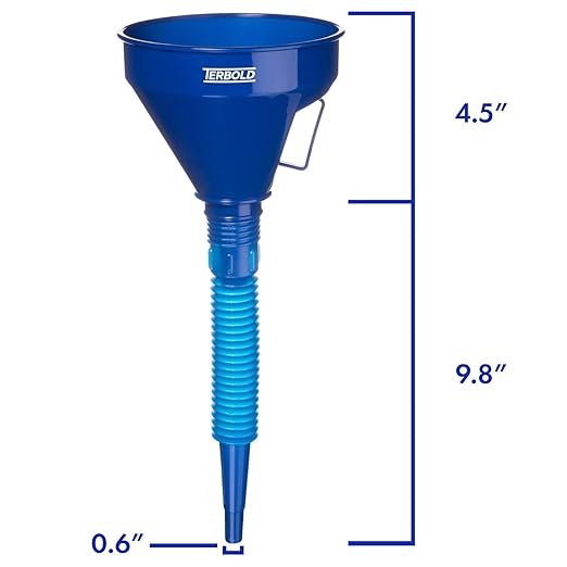 Automotive Flex Funnel with Hose | Wide Mouth Flexible Oil Funnel for Automotive Use - Gas, Transmission Fluid, Car Fuel, Oil Change (Black + Blue)