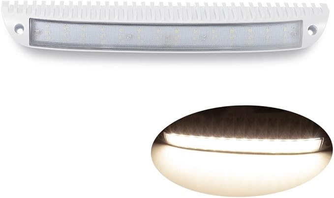 Raycharm 15.4" RV & Boat Low-Profile LED Work Light Fixture, 40° Down Angle Focused Flood Beam, 3000K Warm-White, High Light-Output Low Ampere, Wateproof White Finish, 12V/24V, 1-Pack