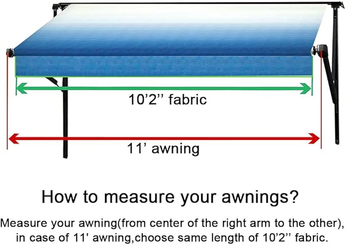 Suncode RV Awning Fabric Replacement Waterpoof Universal Outdoors Canopy for Camper,Trailer,and Motorhome Awning Replacement Premium Grade Vinyl RV Canopy Replacement 11'(Fabric 10'2") Blue Fade