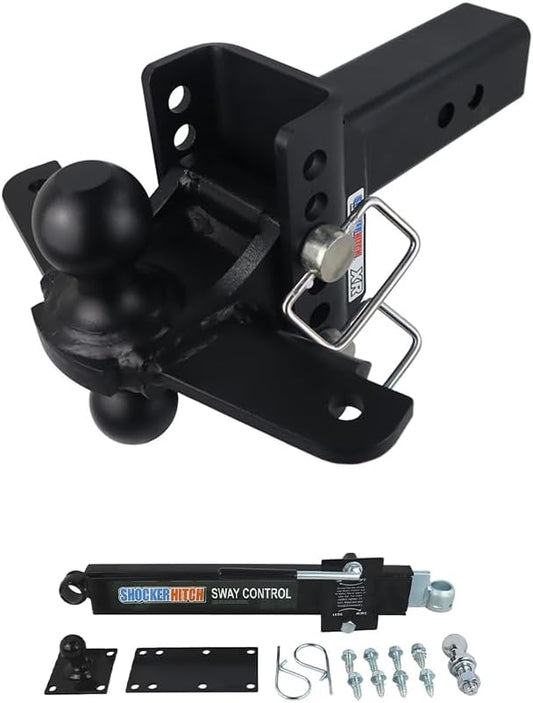 Shocker XR Adjustable Hitch w/Black Combo Ball & Sway Control Towing Kit, Fits 2-1/2" Hitch 8 Hole 1 Sway Arm Fits 2-1/2" Hitch 8 Hole Frame, Has 1 Sway Arm