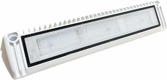 13 Inch LED RV Exterior Porch Lights, Work Scene Lighting, 12V/24V DC, 6000K Cool White, Down Angle Flood Beam, High Lumen Output for Truck Boat Trailer Campervan, White Finish, 1 Pack