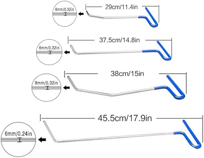 WHDZ Paintless Dent Repair Rods Auto Body Dent Removal Tools 10pcs Auto Car Body Paintless Dent Repair Dent Puller Dent Hammer Tap Down