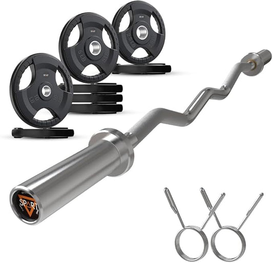 Olympic EZ Curl Bar, 47INCH/4FT Strength Training Curling Bar with Knurled Grip, Chrome Finish, Copper Sleeve Barbell for 2-inch Weight Plates, 500 LBS Capacity