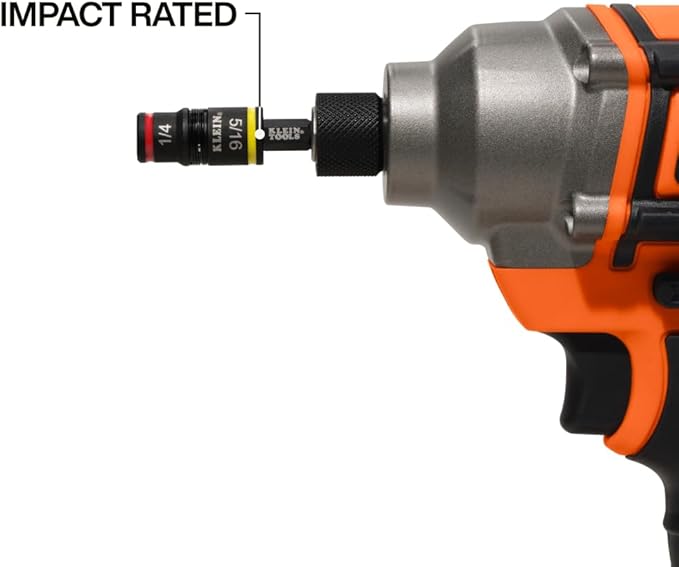 Klein Tools 32931 3-in-1 SAE Impact Socket Set, 1 Flip Socket with 1/4 and 5/16 Nut Driver Sizes and 1/4-Inch Bit Holder, Impact Rated 2-Inch Shaft