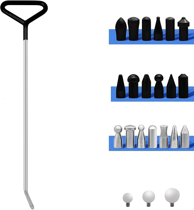 Paintless Dent Removal Rods Kit,1 PCS Paintless Dent Repair Rods and 22 PCS Tips,Auto Body Dent Removal Tools,Car Dent Repair Rods Kit for Auto Dent Removal, Minor Dents, Door Dings