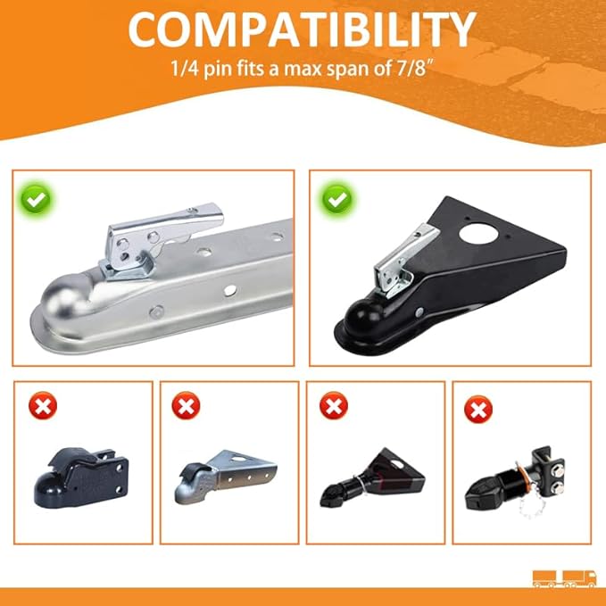 Trailer Coupler Lock 1/4" Dia, Trailer Tongue Lock with 7/8 Inch Span Fits Straight Tongue Trailer Coupler, Solid Coupler Lock with Keys for Towing Boat Truck RV Car Trailer (2Pack)