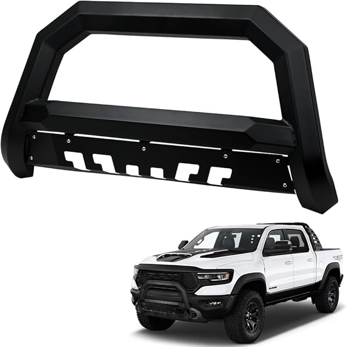 7422450597535 Compatible with 2021-2024 Dodge Ram 1500 TRX / 2019-2025 1500 Rebel Matte Black AVT Style Angular Bull Bar Guard with Skid Plate