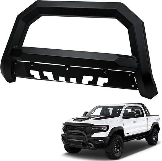 7422450597535 Compatible with 2021-2024 Dodge Ram 1500 TRX / 2019-2025 1500 Rebel Matte Black AVT Style Angular Bull Bar Guard with Skid Plate