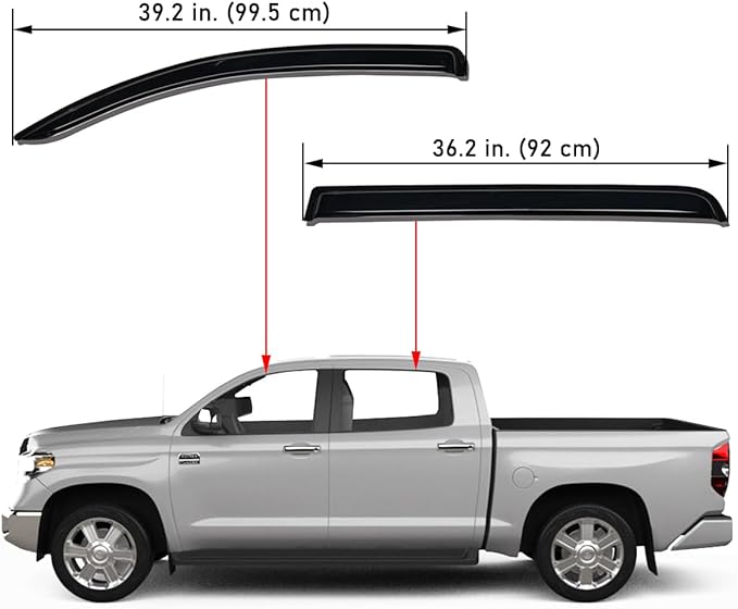 Lightronic Extra Durable Outside-Mount Auto Vent Window Visors Rain Guards, Fits 2007-2021 Toyota Tundra CrewMax, SR5/Limited/1794 Edition/Platinum/TRD Pro (4-Door Extended Crew Cab), Smoke, 4-Pcs