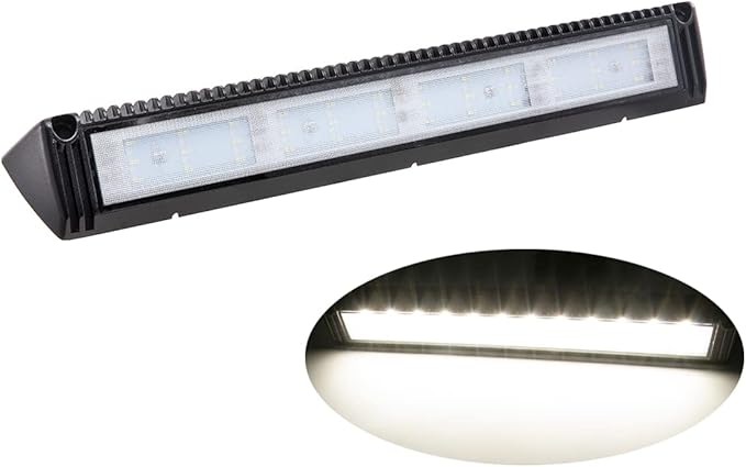 Raycharm 18" RV Exterior LED Awning Light Fixture, 40° Down Angle Flood Beam, 4000K Natural-White, 12V/24V DC, High Lumen Output Low Current Draw, Aluminum Housing Black Finish, 1-Pack