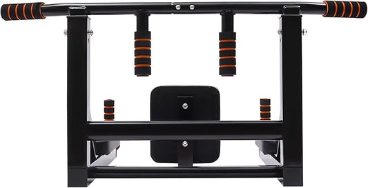 Wall Mounted Pull Up Bar, Adjustable Dip Station with PU Backrest & Anti-Slip Grips, Heavy Duty 440lbs Capacity Chin Up Bar for Home, Gym