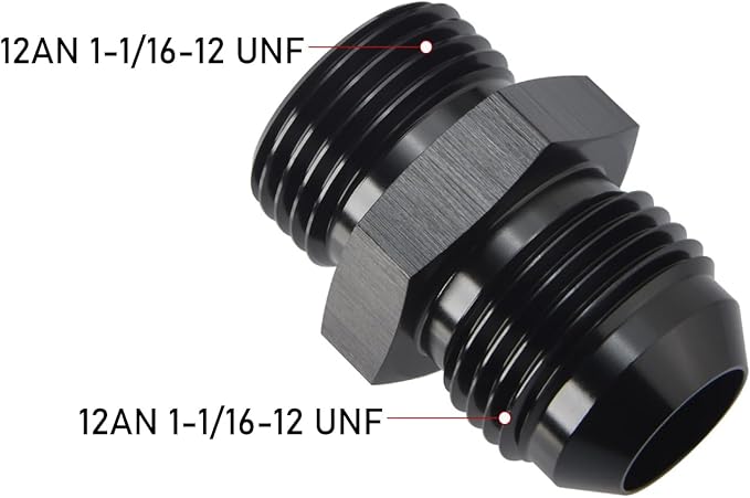 12AN Male Flare to 12AN ORB O-ring Boss Fuel Pump Rail Adapter Fitting Aluminum Black, Pack of 2