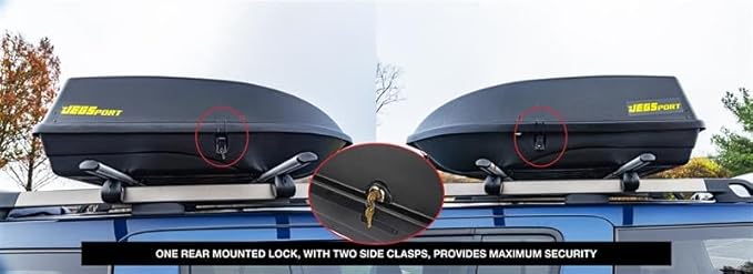 JEGS Rooftop Cargo Carrier for Car Storage - Large Roof Rack Cargo Carrier - Front Hinge/Rear Lock - Rear Opening Weatherproof Storage - Made in USA - 18 Cubic Ft - 110 Lb Capacity - Aero Design