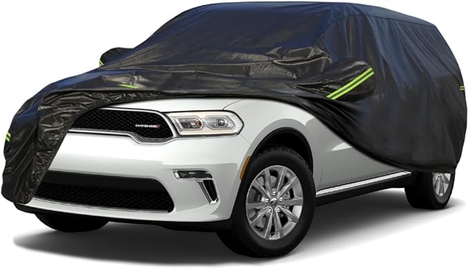 KouKou Waterproof SUV Car Cover Suitable for Dodge Durango from 1998 to 2025, 7 Layers Windproof All Weather Waterproof Outdoor Cover Sun Rain UV Dust Snow Protection. Black