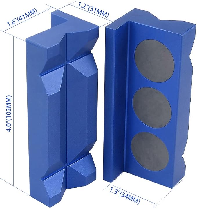 BARTOO Aluminum 4" Vise Jaws Pads, Magnetic Reversible Pipe Vise, AN Fitting Vice Jaw Covers, Professional Grade Multi-Purpose Vise Jaw Protective Inserts for Any Metal Bench Vice (4", Blue)