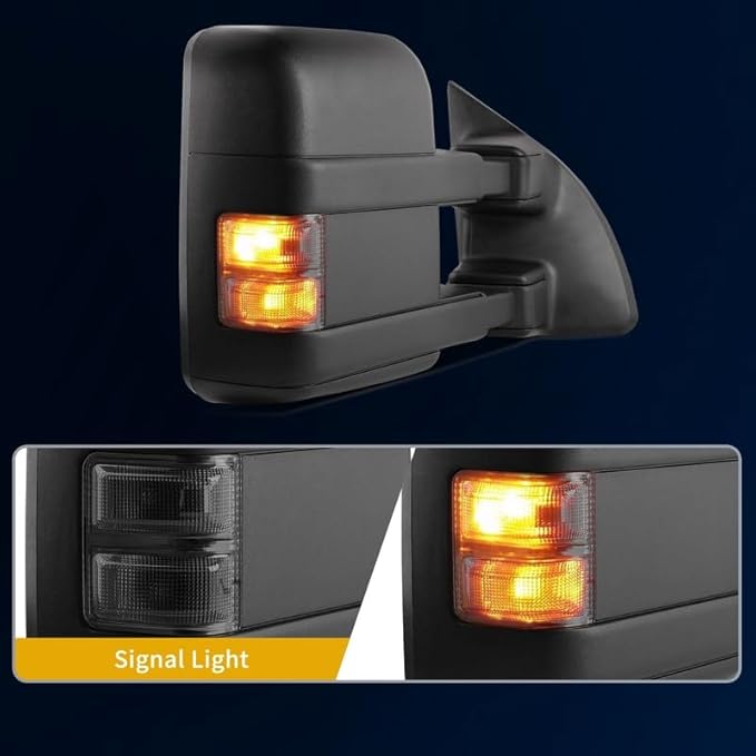 DWVO Tow Mirrors Compatible with 1999-2007 Ford F250 F350 F450 F550 Super Duty & 2000-2005 Ford Excursion, Electric Heated Rear View Side MirrorsSmoke LED Turn Signals, Black