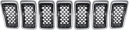 AstraDepot Front Grille Grill Honeycomb Insert Mesh Cover Trim Compatible for Jeep Cherokee 2019-2023 Chrome + Matte Black