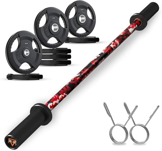 4FT Olympic Barbell Bar, 47Inch Straight Weight Bar with 2 Collars, Solid Olympic Bar with Bearings, 500Lbs Capacity Weightlifting Bar for Home Gym Strength Training, Suitable for 2 Inch Plates