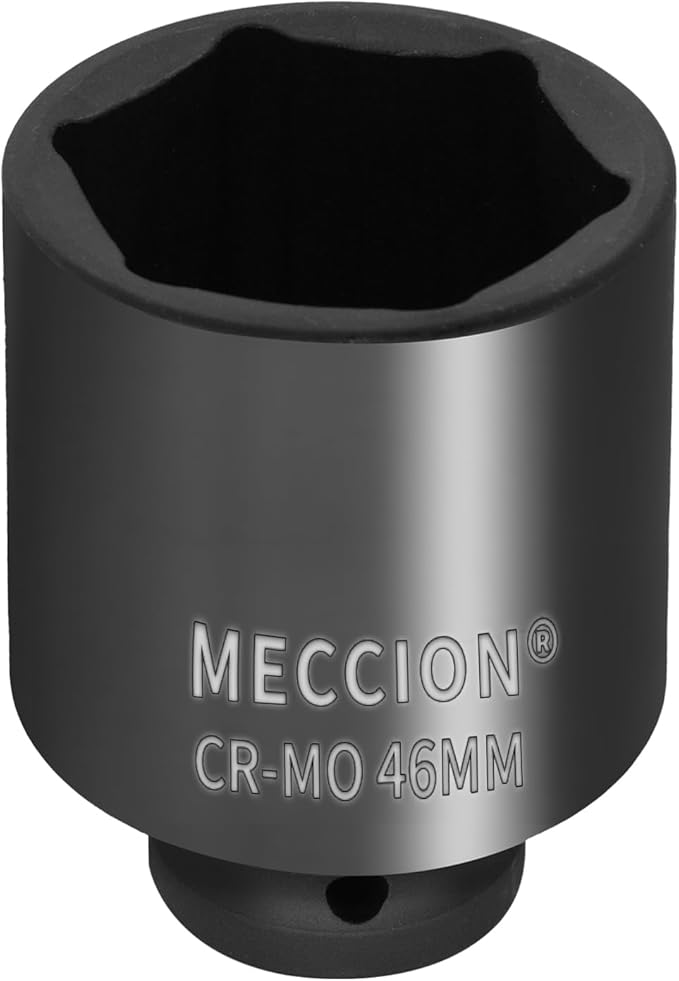 Meccion 1/2 Inch Drive Impact Socket 46mm Metric, 6 Point Cr-Mo Deep Impact Socket, 78mm Length