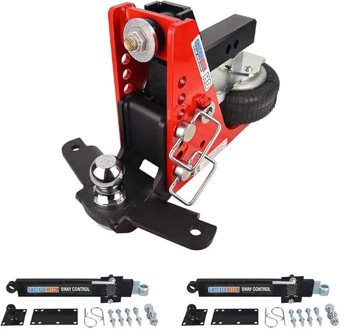 Shocker HD Air Ride Drop Hitch & Sway Control Towing Kit - Fits 2" Hitch Has 2" Ball, 20,000 lbs, Has 2 Sway Arm Bar Kits