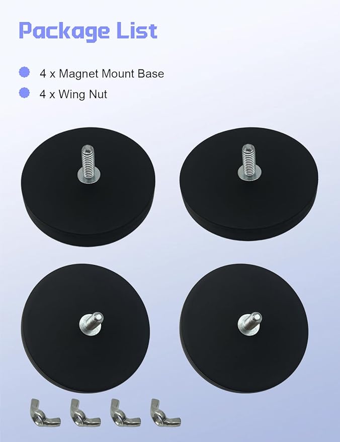 Rubber Coated Magnets - 60LBS Strong Neodymium Magnet Base Universal Magnet Base with M6 Threaded Stud for Mirror Camera, Monitor, Truck, Trailer, Van and Other Devices - 4 Set