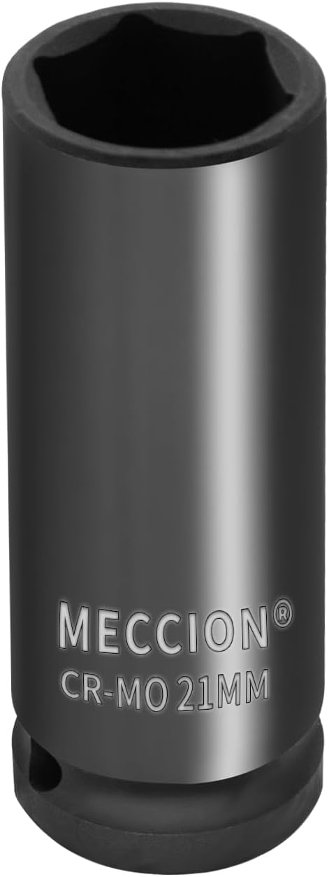 Meccion 1/2 Inch Drive Impact Socket 21mm Metric, 6 Point Cr-Mo Deep Impact Socket, 78mm Length