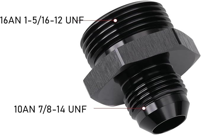10AN Male Flare to 16AN ORB O-ring Boss Fuel Pump Rail Adapter Fitting Aluminum Black, Pack of 2