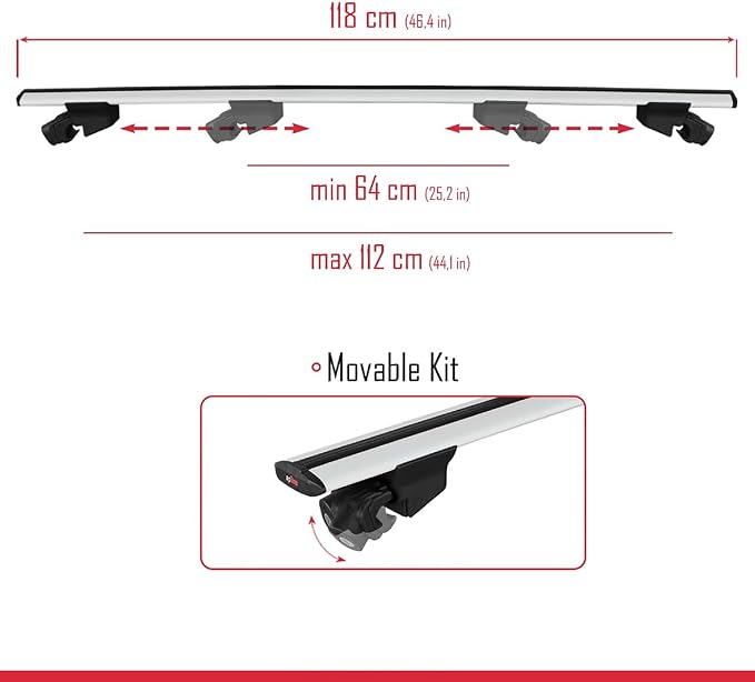 Compatible with Volkswagen Tiguan 2025 Hook Model Car Roof Rack Cross Bar Grey Aluminium 2 Bars