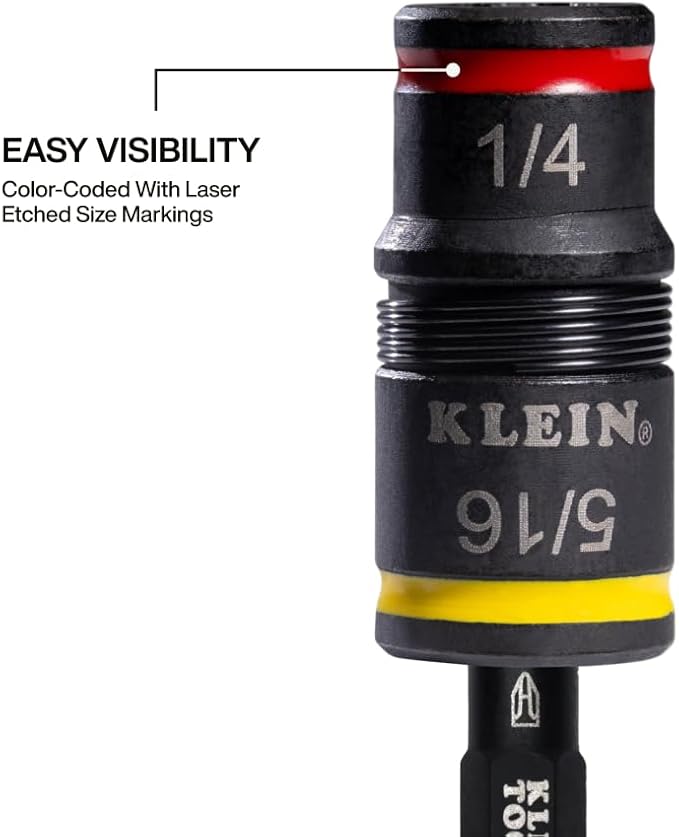 Klein Tools 32931 3-in-1 SAE Impact Socket Set, 1 Flip Socket with 1/4 and 5/16 Nut Driver Sizes and 1/4-Inch Bit Holder, Impact Rated 2-Inch Shaft