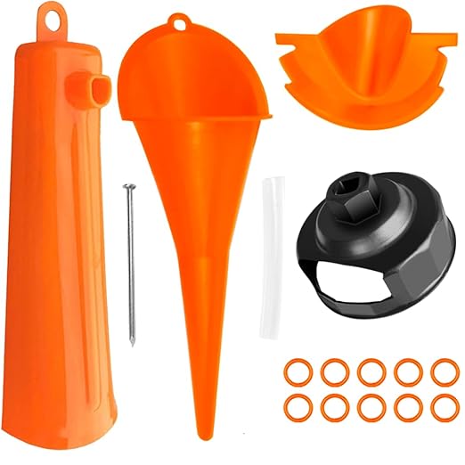 Oil Change Kit for Harley, Oil Filter Wrench,Crankcase Fill Tool,Primary Case Oil Funnel,Drip-Free Oil Filter Funnel Set, 10 O-Rings, for Harley Davidson Accessories