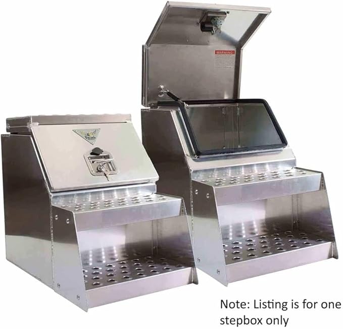 Mytee Products 24.5"x28.4"x30" Aluminum Side Mount Semi Truck Tool Box with Saddle Step Open Wide Design & T-Handle Latch Lock - Heavy Duty Weather Tight Step Tool Box for Flatbed Trailer