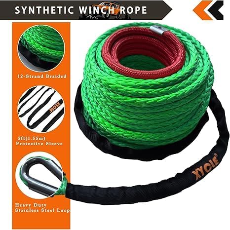 10" (254mm) Synthetic Rope Towing Winch Aluminum Cable Guide&Foldable Forged Trailer winches Hook kit, 1/2" x 70 Ft Synthetic Winch Cable Suitable for 10000-20000 LBs Electric Winch（Green）