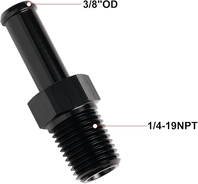 1/4 NPT Male to 3/8" Hose Barb Fitting Adapter Nipple Straight Aluminum Black