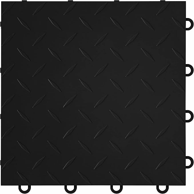 FlooringInc's Nitro 12"x12" Snap-Together Garage Flooring Tiles, Non-Slip Interlocking Plastic Garage Floor Mat, Garage Organization & Garage Storage, Diamond Pattern, Black, 52 Tiles, 52 Sq/Ft