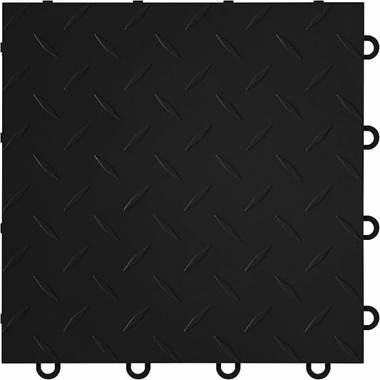 FlooringInc's Nitro 12"x12" Snap-Together Garage Flooring Tiles, Non-Slip Interlocking Plastic Garage Floor Mat, Garage Organization & Garage Storage, Diamond Pattern, Black, 52 Tiles, 52 Sq/Ft
