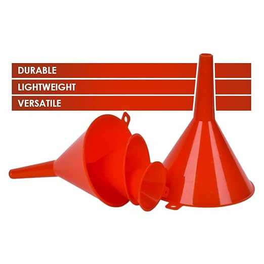 DEDC Oil Funnels, Plastic Gas Funnels Set for Car, Automotive, Kitchen, Mini Small Large Red (8pcs)