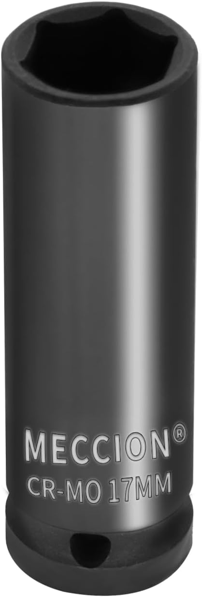 Meccion 1/2 Inch Drive Impact Socket 17mm Metric, 6 Point Cr-Mo Deep Impact Socket, 78mm Length