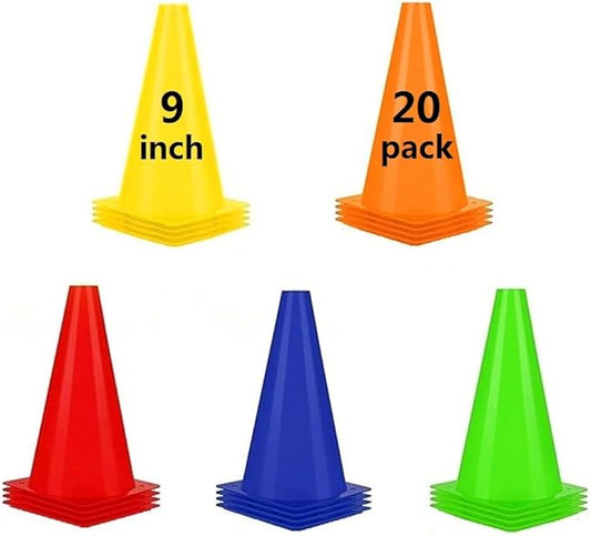 Soccer Cones (9 Inch 20 Pack), Agility Training Sport Cone with Carry Bag for Drilling Football Basketball Field Markers,