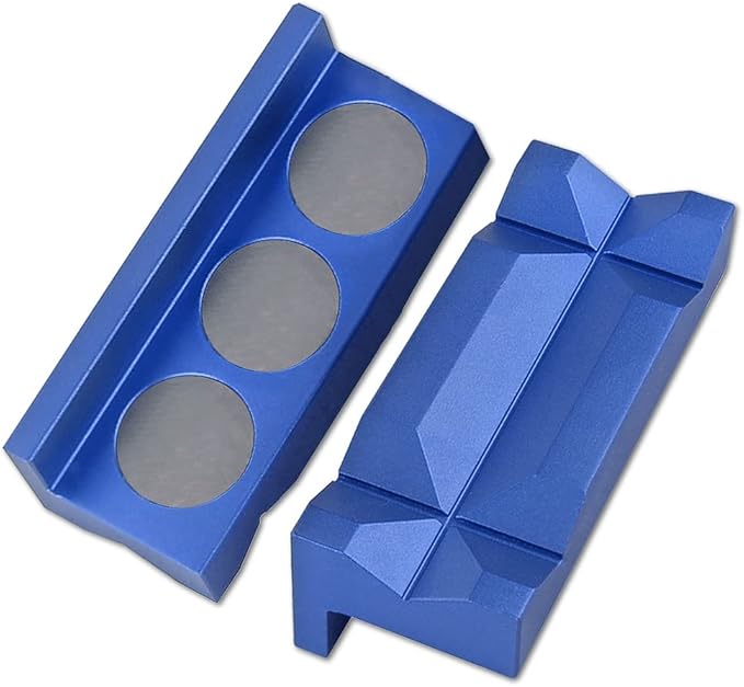 BARTOO Aluminum 4" Vise Jaws Pads, Magnetic Reversible Pipe Vise, AN Fitting Vice Jaw Covers, Professional Grade Multi-Purpose Vise Jaw Protective Inserts for Any Metal Bench Vice (4", Blue)