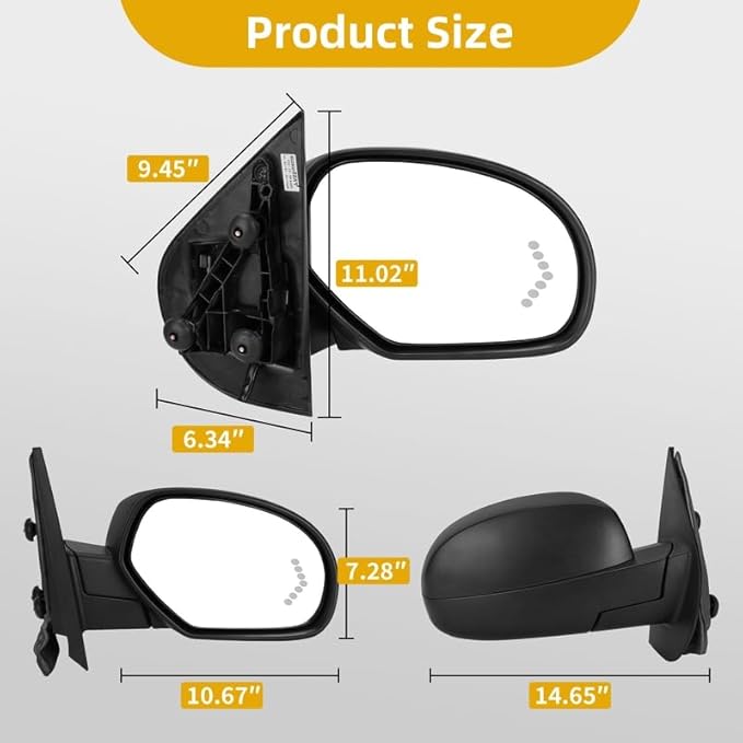 DWVO Passenger Side Power Heated Mirror for 2007-2013 Chevy Silverado & GMC Sierra, 2014 2500HD/3500HD, Tahoe, Suburban, Avalanche, Yukon XL Denali with LED Turn Signal, Telescoping & Manual Folding