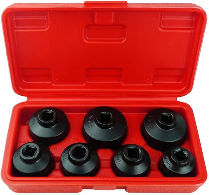 Oil Filter Socket Set Includes 24mm,27mm,29mm,30mm,32mm,36mm,38mm. 7-Piece Oil Filter Wrench Set for Mercedes Benz, VW, BMW, Oil Change Tool