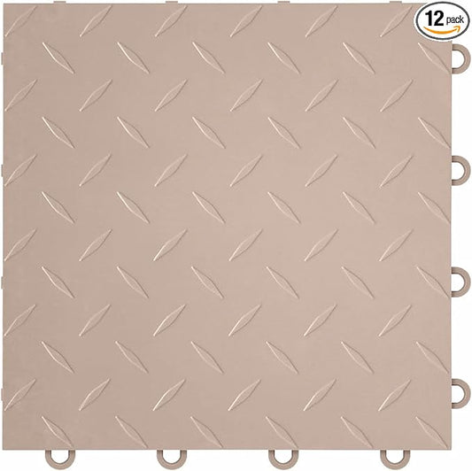 IncStores FlooringInc's Nitro 12"x12" Snap-Together Garage Flooring Tiles, Non-Slip Interlocking Plastic Floor Mat, Garage Organization & Storage, Diamond Pattern, Sahara Sand, 12 Tiles, 12 Sq/Ft