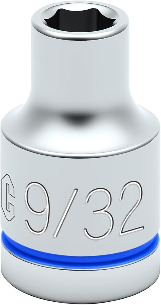 6-Point Shallow Impact Socket, 3/8-Inch Drive 9/32" Socket, CR-V Drive Socket for Auto Repairing and Household
