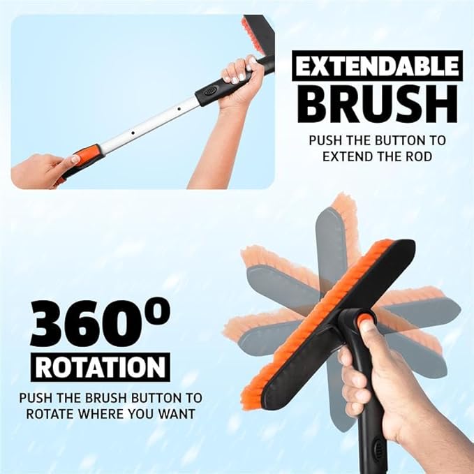 EcoNour 63" Extendable Snow Brush & Ice Scraper with 360° Pivoting Head | Telescopic Aluminum Handle | Extra Long Snow Brush for Car Windshield, Roof & SUVs | Heavy Duty Ice Scraper for Trucks