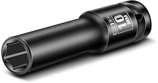 MTO 1/2" Drive 10mm Deep Impact Socket, 6 Pt. Metric Socket, CR-MO Steel & Anti-Corrosion Coating for Heavy-Duty Use