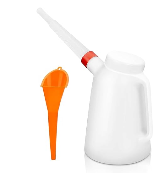 2 Quart Oil Jug, Oil Measuring Container Automotive and Flexible Oil Funnel Set Oil Dispenser Automotive Motor Oil Container with Lid and Cap for Automotive Oil Change