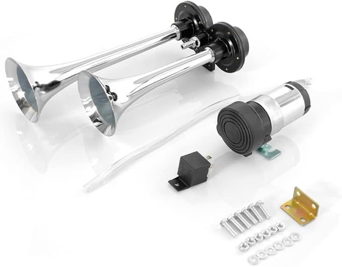 150dB 12V Dual Trumpet Air Horn Kit, Universal Truck Horn with Compressor for Car, Truck, Train, Boat - Loud for Emergenc Safety Use