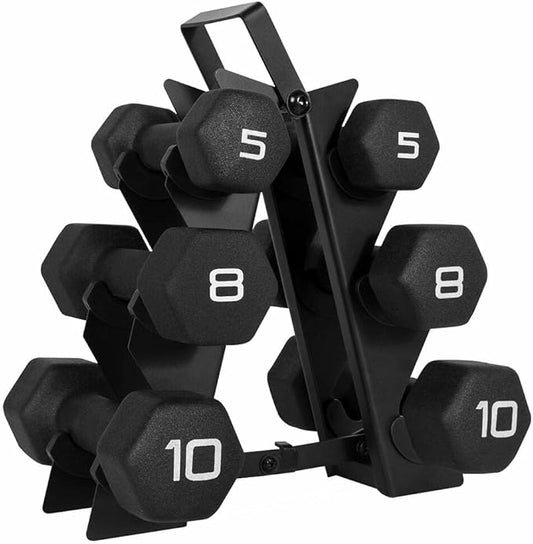 WF Athletic Supply Black Neoprene Dumbbell Set, Non-Slip & Hex Shape, Great for Muscle Toning, Strength Building & Weight Loss; Sizes, Dumbbells Only & w/Rack Options Available